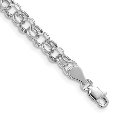10k White Gold Lite 5mm Hollow Diamond-cut Double Link 8.25 inch Charm Bracelet