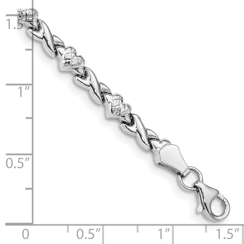 10k White Gold Polished and Textured X-and-Heart 7 inch Bracelet