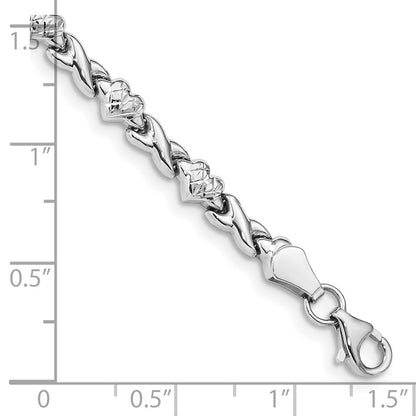 10k White Gold Polished and Textured X-and-Heart 7 inch Bracelet