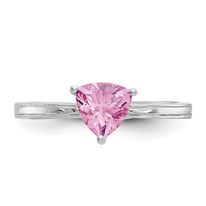 10k White Gold 6mm Trillion Lab Created Pink Sapphire Ring