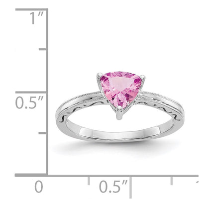 10k White Gold 6mm Trillion Lab Created Pink Sapphire Ring
