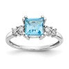 10k White Gold 1/20 carat Diamond and 6mm Princess Blue Topaz Ring