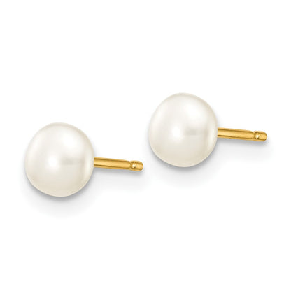 10k 4-5mm White Button Freshwater Cultured Pearl Stud Post Earrings