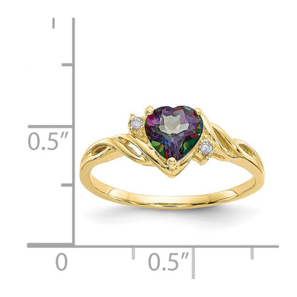 10k 6mm Heart Mystic Fire Topaz and .01 carat Diamond Ring