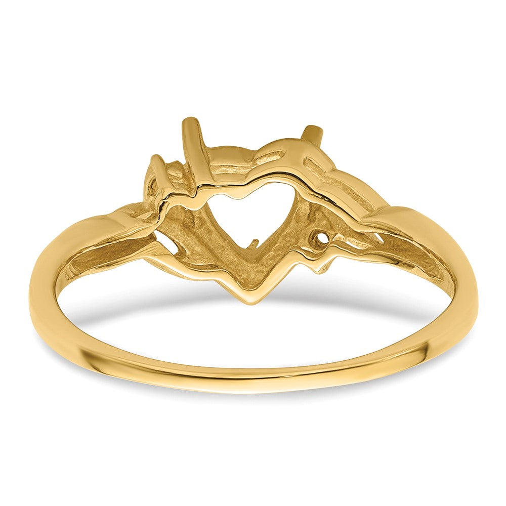 10k Holds 2-1.3mm Diamonds and 6mm Heart Gemstone Ring Mounting
