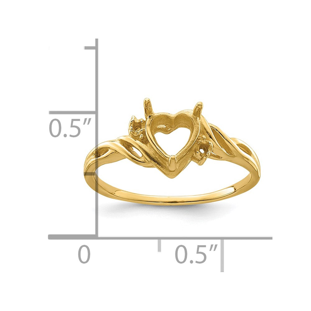 10k Holds 2-1.3mm Diamonds and 6mm Heart Gemstone Ring Mounting