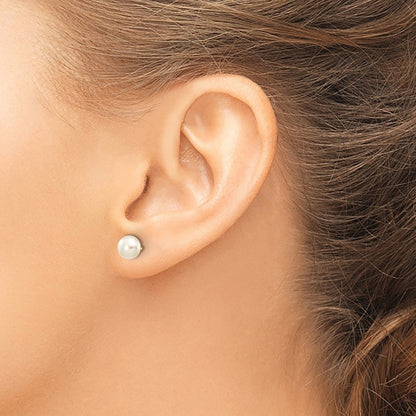 10k 6-7mm White Button Freshwater Cultured Pearl Stud Post Earrings