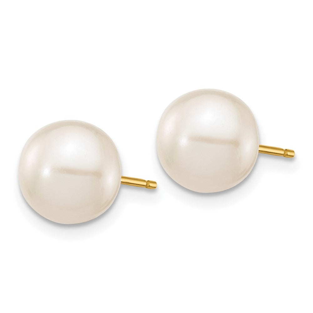 10k 8-9mm White Round Freshwater Cultured Pearl Stud Post Earrings