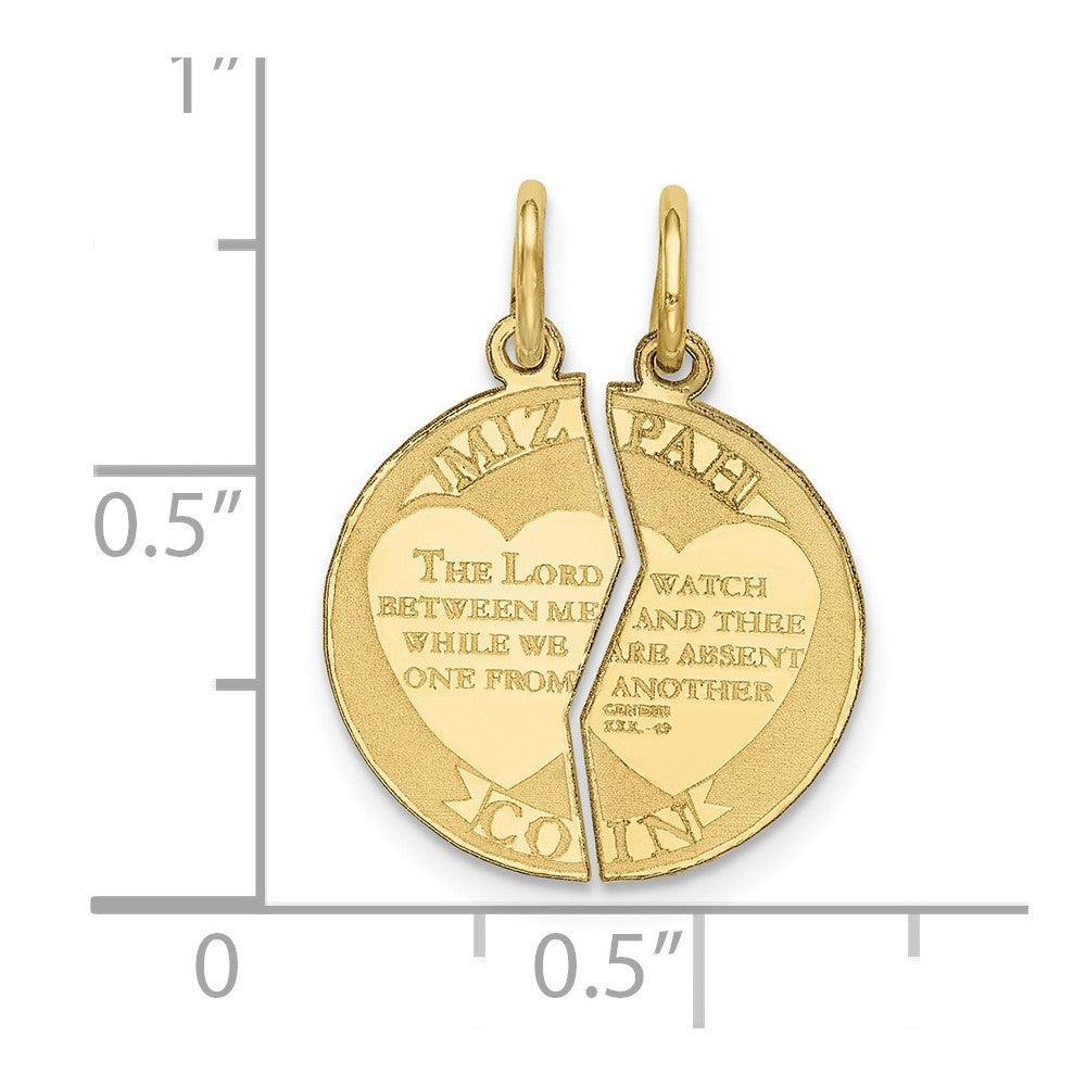 10K Polished and Satin MIZPAH COIN with Verse 2-piece Break-apart Charm