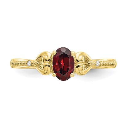 10k 6x4mm Oval January/ Garnet and Diamond Size 7 Ring