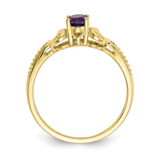 10k 6x4mm Oval February/ Amethyst and Diamond Size 7 Ring