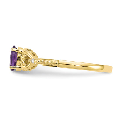 10k 6x4mm Oval February/ Amethyst and Diamond Size 7 Ring