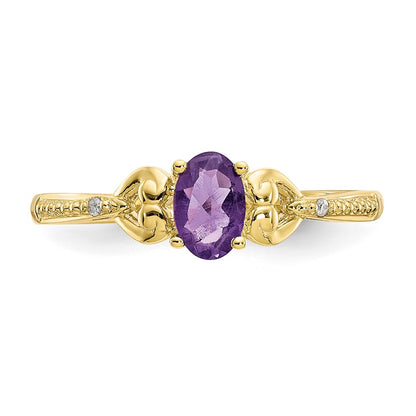 10k 6x4mm Oval February/ Amethyst and Diamond Size 7 Ring