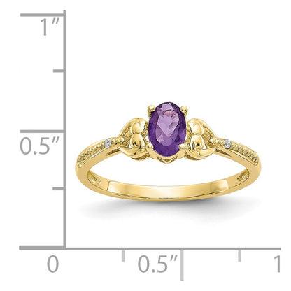 10k 6x4mm Oval February/ Amethyst and Diamond Size 7 Ring