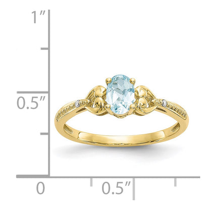10k 6x4mm Oval March/ Aquamarine and Diamond Size 7 Ring
