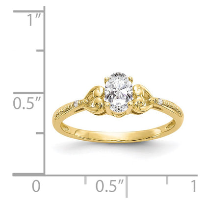 10k 6x4mm Oval April/ White Topaz and Diamond Size 7 Ring