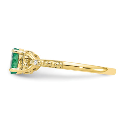 10k 6x4mm Oval May/ Emerald and Diamond Size 7 Ring