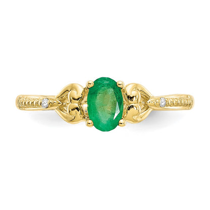 10k 6x4mm Oval May/ Emerald and Diamond Size 7 Ring