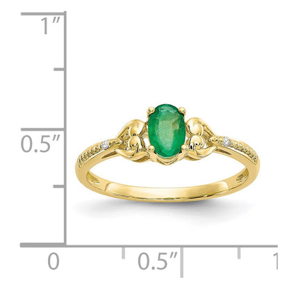 10k 6x4mm Oval May/ Emerald and Diamond Size 7 Ring