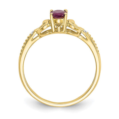 10k 6x4mm Oval July/ Ruby and Diamond Size 7 Ring