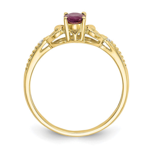 10k 6x4mm Oval July/ Ruby and Diamond Size 7 Ring