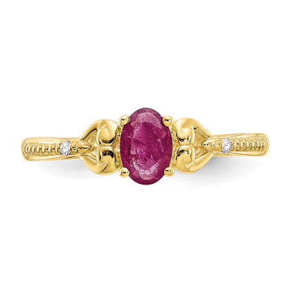 10k 6x4mm Oval July/ Ruby and Diamond Size 7 Ring