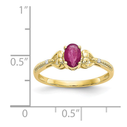 10k 6x4mm Oval July/ Ruby and Diamond Size 7 Ring