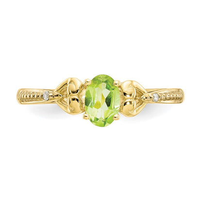 10k 6x4mm Oval August/ Peridot and Diamond Size 7 Ring