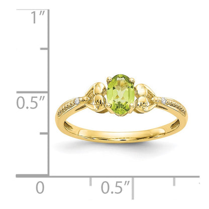 10k 6x4mm Oval August/ Peridot and Diamond Size 7 Ring