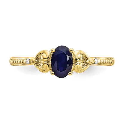 10k 6x4mm Oval September/ Sapphire and Diamond Size 7 Ring