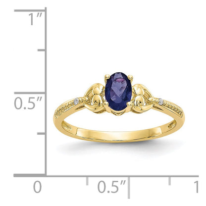 10k 6x4mm Oval September/ Sapphire and Diamond Size 7 Ring