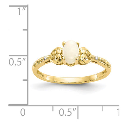 10k 6x4mm Oval October/ Opal and Diamond Size 7 Ring