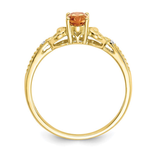 10k 6x4mm Oval November/ Citrine and Diamond Size 7 Ring