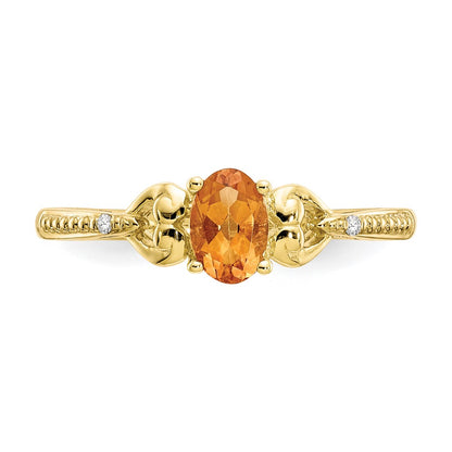 10k 6x4mm Oval November/ Citrine and Diamond Size 7 Ring