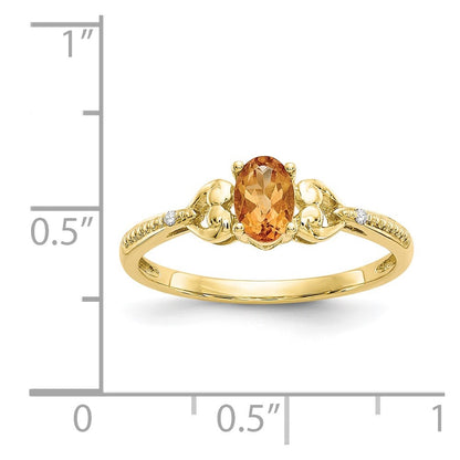 10k 6x4mm Oval November/ Citrine and Diamond Size 7 Ring