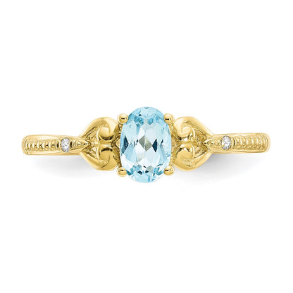 10k 6x4mm Oval December/ Light Swiss Blue Topaz and Diamond Size 7 Ring