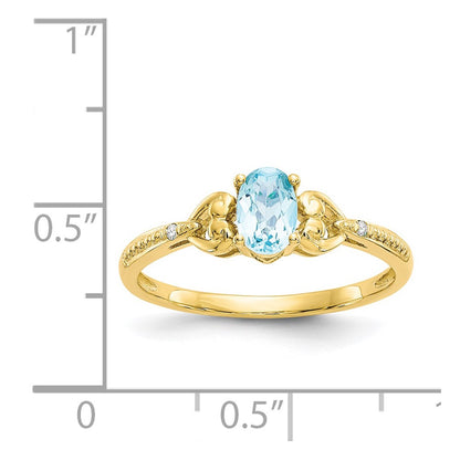 10k 6x4mm Oval December/ Light Swiss Blue Topaz and Diamond Size 7 Ring