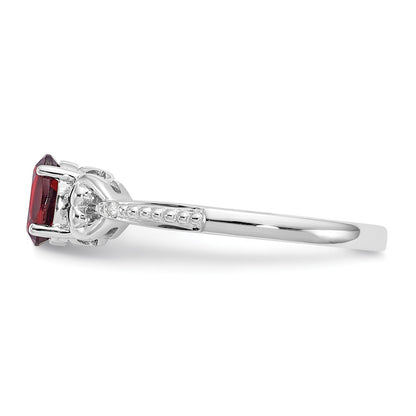 10k White Gold 6x4mm Oval January/ Garnet and Diamond Size 7 Ring