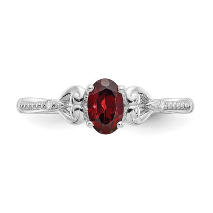 10k White Gold 6x4mm Oval January/ Garnet and Diamond Size 7 Ring