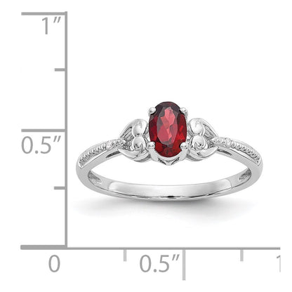 10k White Gold 6x4mm Oval January/ Garnet and Diamond Size 7 Ring