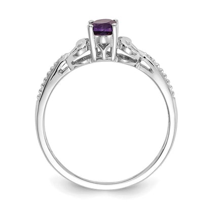10k White Gold 6x4mm Oval February/ Amethyst and Diamond Size 7 Ring