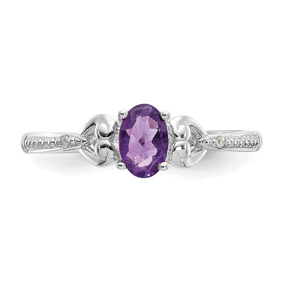 10k White Gold 6x4mm Oval February/ Amethyst and Diamond Size 7 Ring