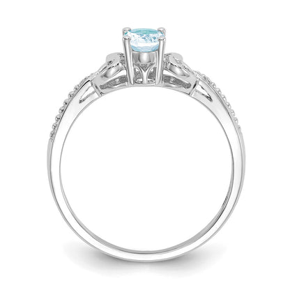10k White Gold 6x4mm Oval March/ Aquamarine and Diamond Size 7 Ring