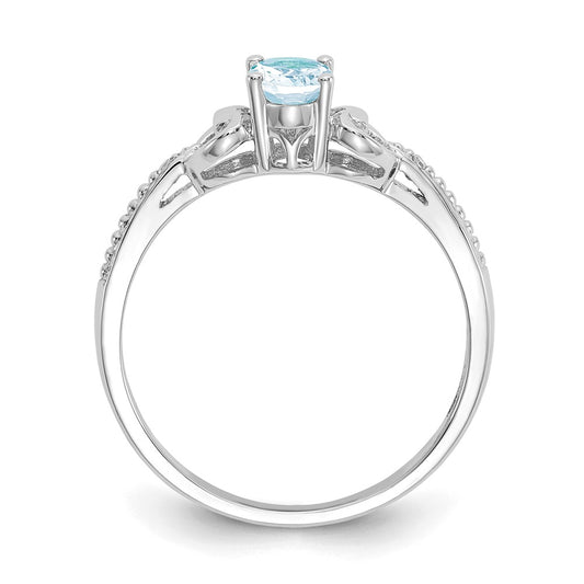 10k White Gold 6x4mm Oval March/ Aquamarine and Diamond Size 7 Ring