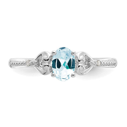 10k White Gold 6x4mm Oval March/ Aquamarine and Diamond Size 7 Ring