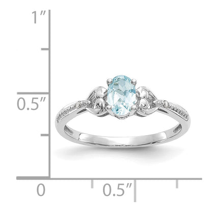 10k White Gold 6x4mm Oval March/ Aquamarine and Diamond Size 7 Ring
