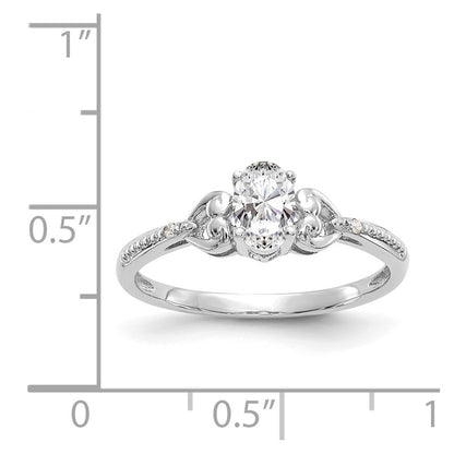 10k White Gold 6x4mm Oval April/ White Topaz and Diamond Size 7 Ring