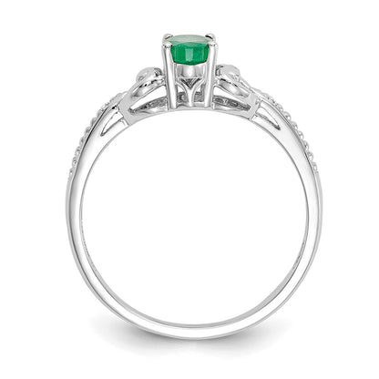 10k White Gold 6x4mm Oval May/ Emerald and Diamond Size 7 Ring