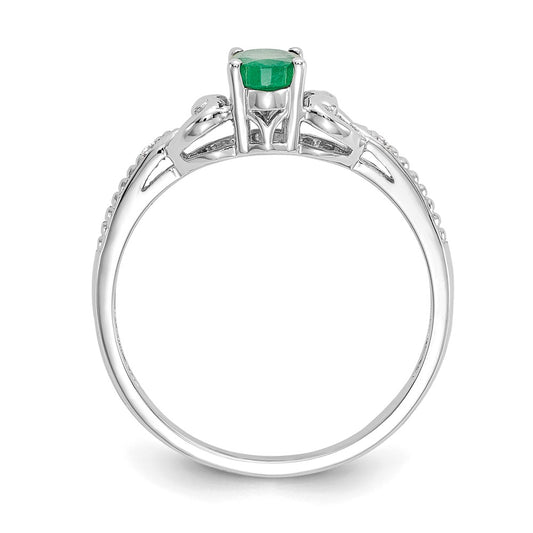 10k White Gold 6x4mm Oval May/ Emerald and Diamond Size 7 Ring