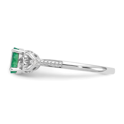 10k White Gold 6x4mm Oval May/ Emerald and Diamond Size 7 Ring